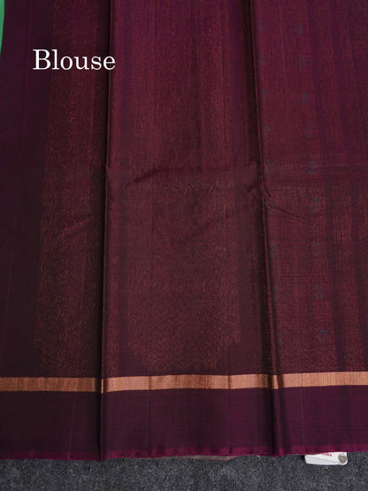 SICO Cotton Saree - Light Green Colour Body Menakari Work With Dark Magenta Blouse