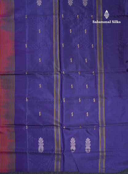 Dual Tone Pink Thread work Buttas Banana Pinth Saree (Vaazhainaar Pattu) With Contrast Navy Blue Blouse