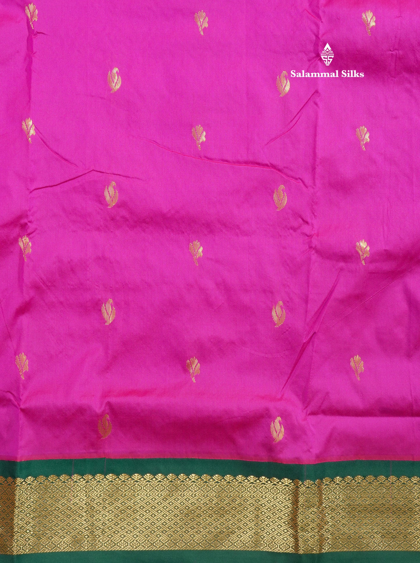 9.5 Yards Semi Silk Saree Vadamalli with Contrast Bottle Green Border