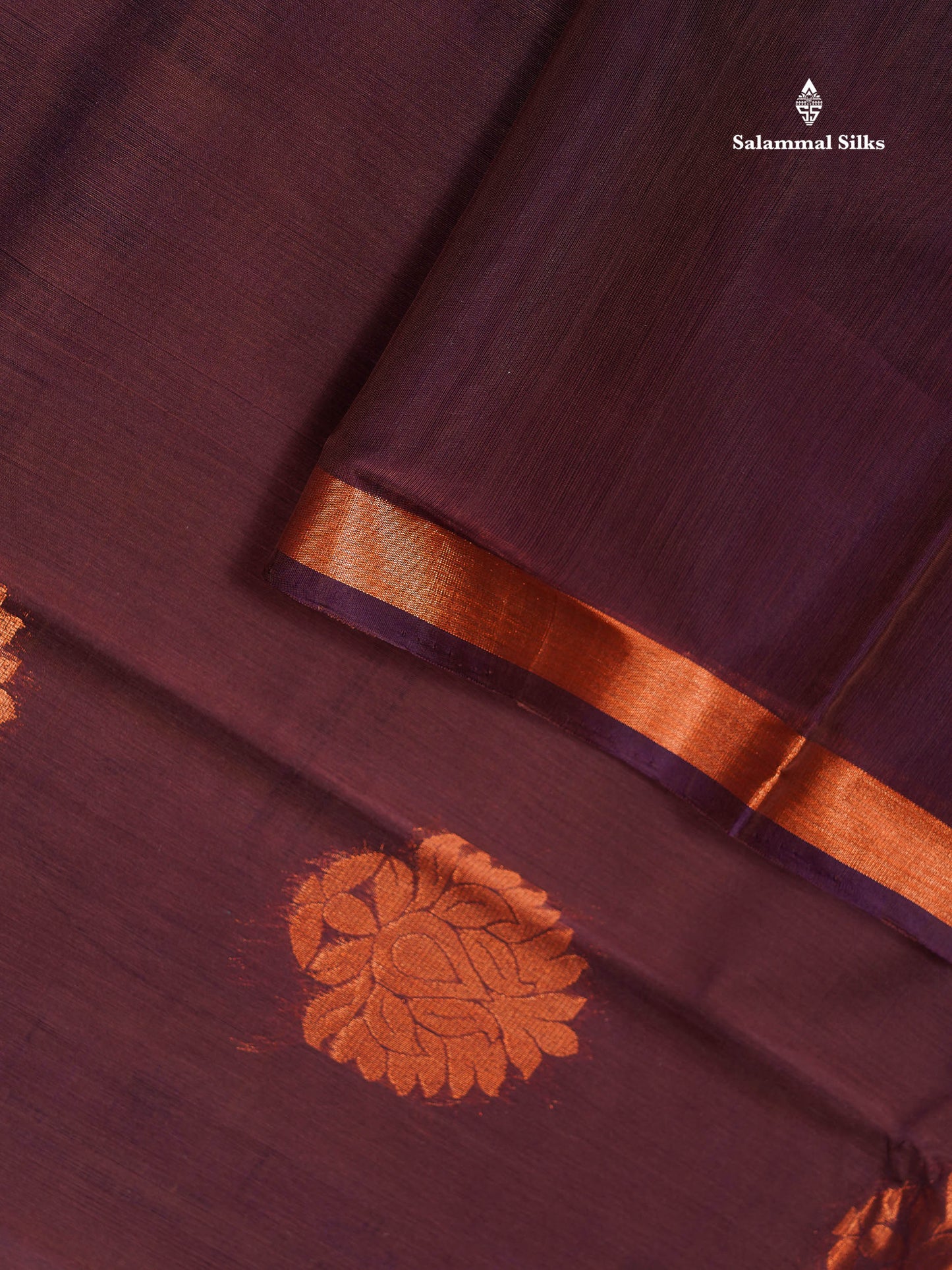 SICO Cotton Saree - Dark Maroon Colour Body With Copper Zari Butta & Peacock Blue Blouse