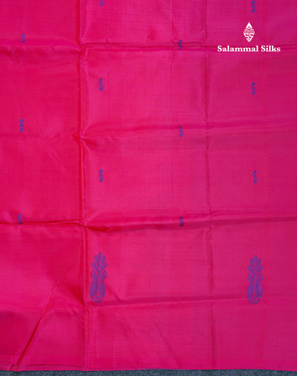 Dual Tone Pink Thread work Buttas Banana Pinth Saree (Vaazhainaar Pattu) With Contrast Navy Blue Blouse