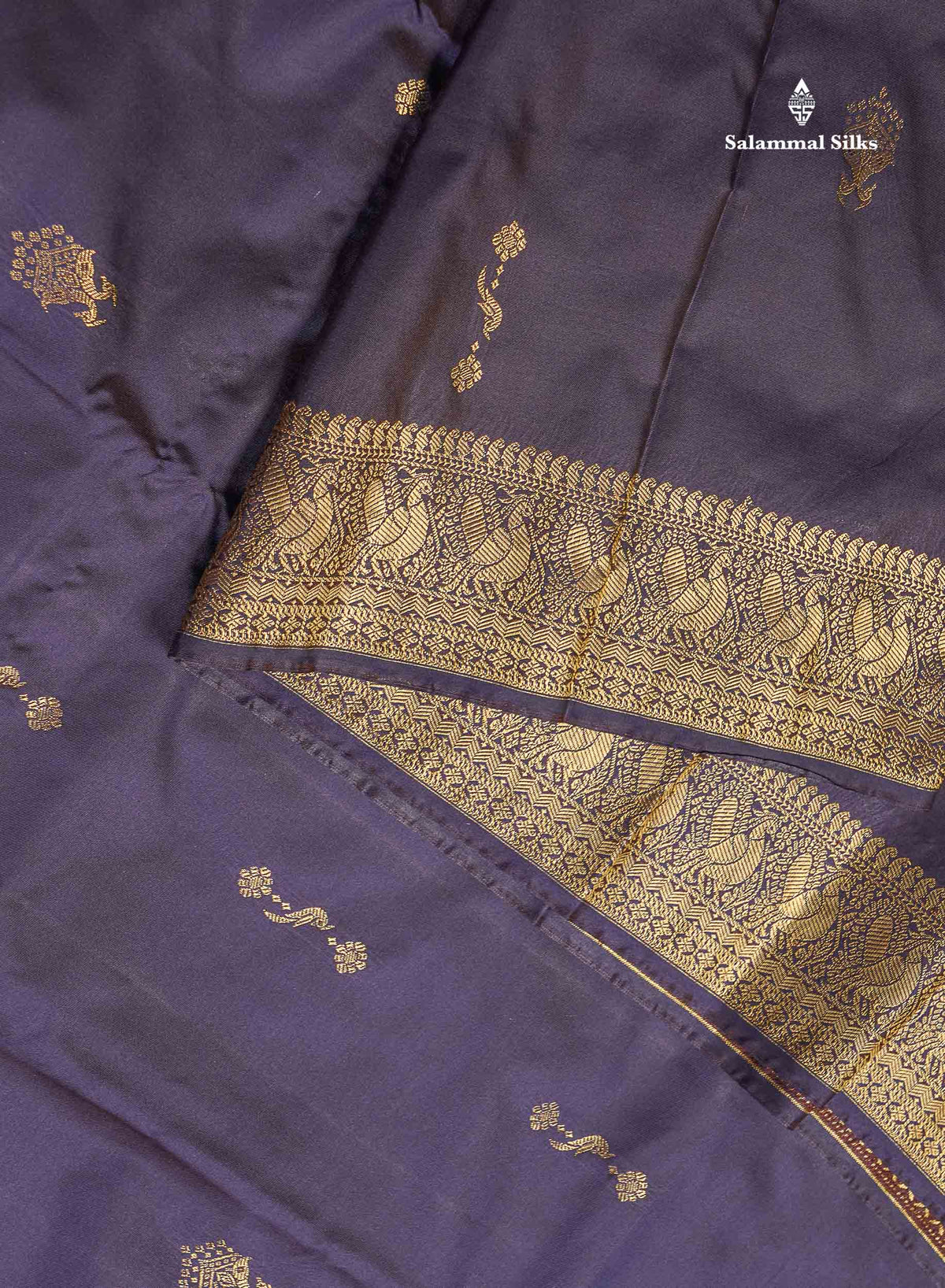 Semi Silk Saree - Dual Tone Navy Blue Colour Body Zari Butta With Traditional Turning Border