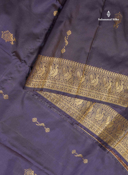 Semi Silk Saree - Dual Tone Navy Blue Colour Body Zari Butta With Traditional Turning Border