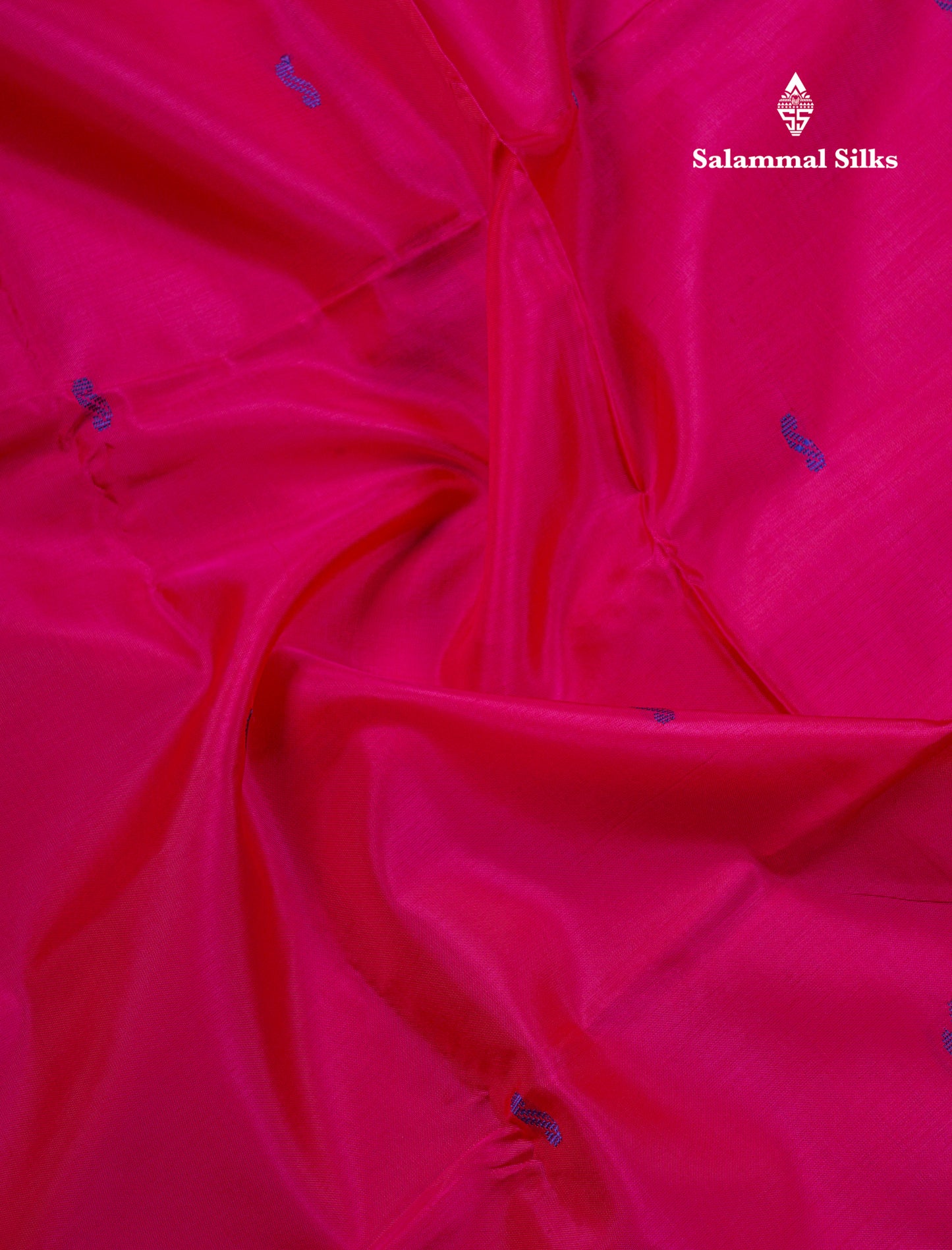 Dual Tone Pink Thread work Buttas Banana Pinth Saree (Vaazhainaar Pattu) With Contrast Navy Blue Blouse