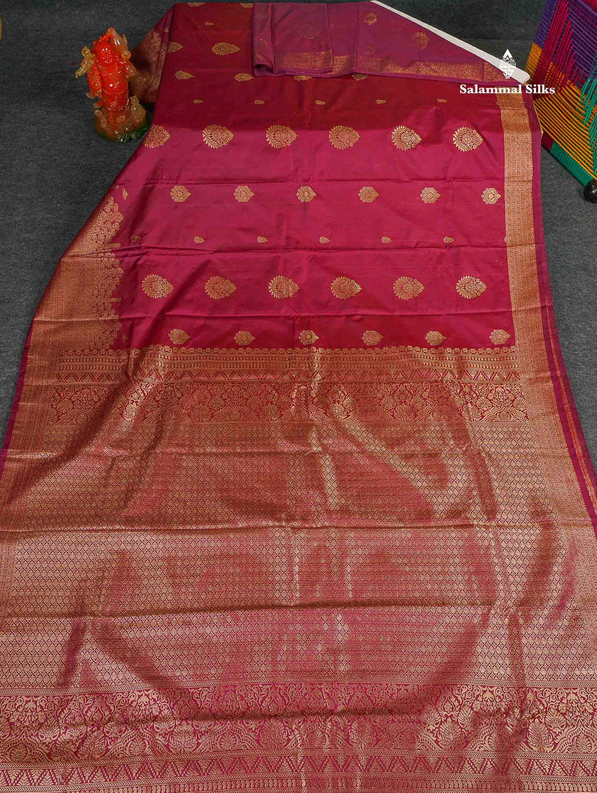 Semi Silk Saree - Dual Tone Maroon Colour Body Zari Butta With Traditional Turning Border