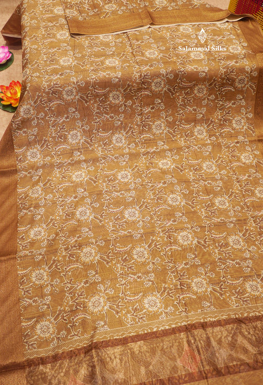 Olive Mustard Yellow Colour Chanderi Mixed Cotton Saree With Blouse