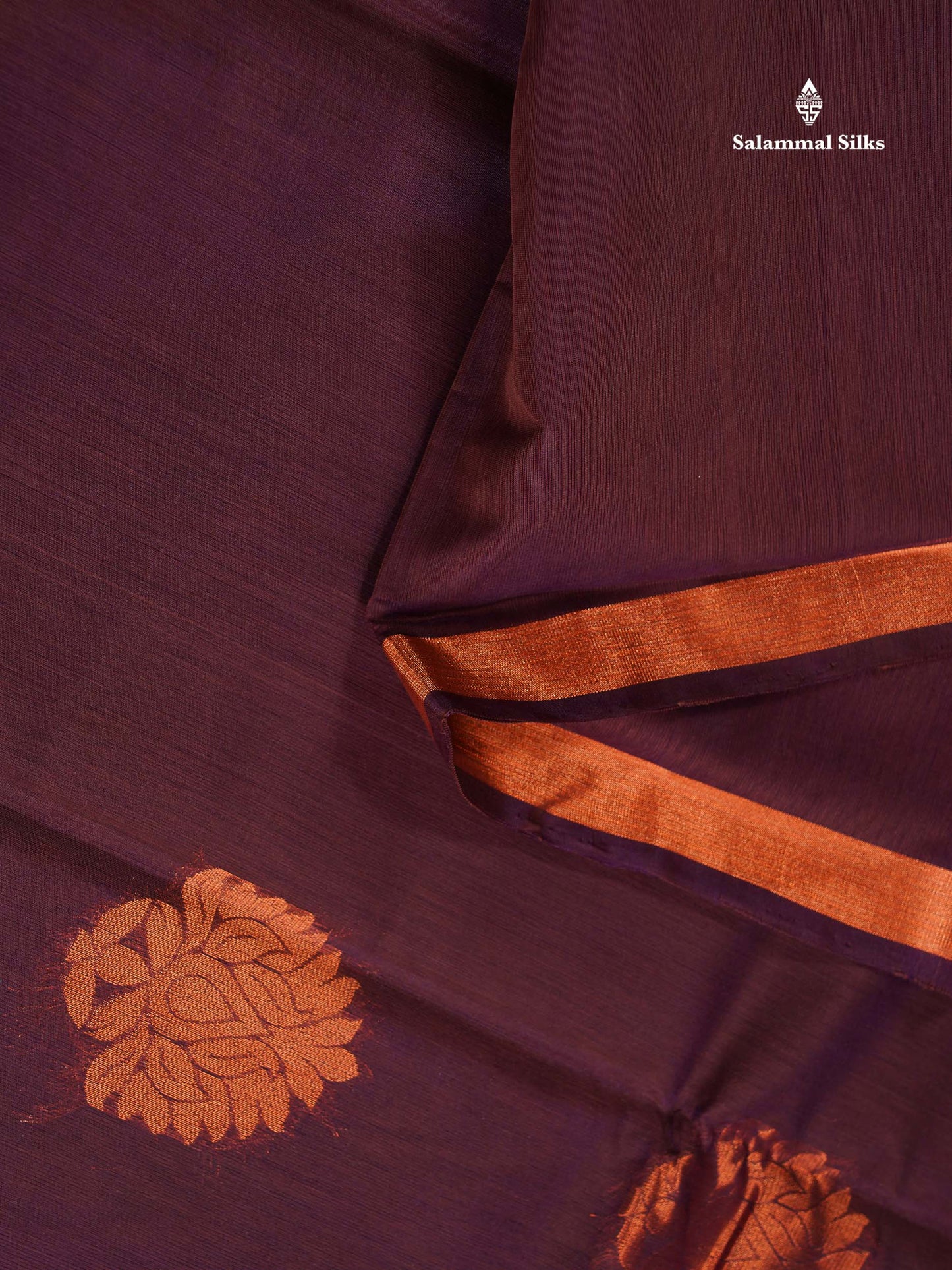 SICO Cotton Saree - Dark Maroon Colour Body With Copper Zari Butta & Peacock Blue Blouse