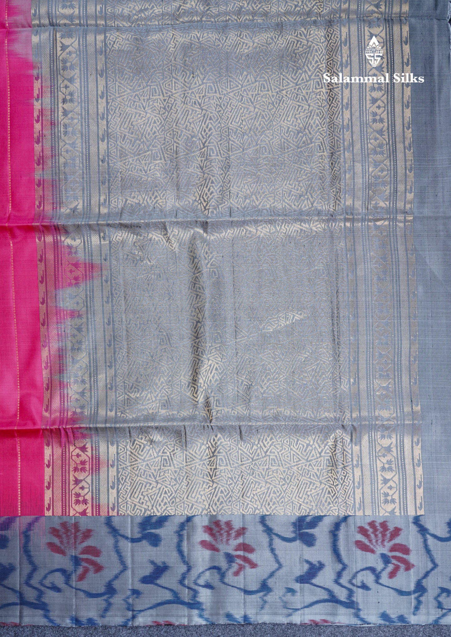 Pink Pure Kanjivaram Soft Silk Saree With Grey Beautiful Pochampalli Border