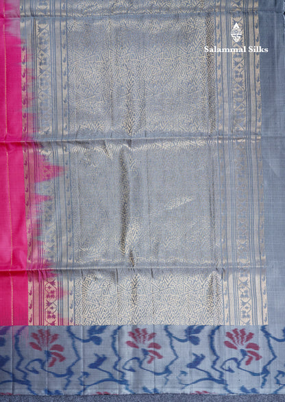 Pink Pure Kanjivaram Soft Silk Saree With Grey Beautiful Pochampalli Border