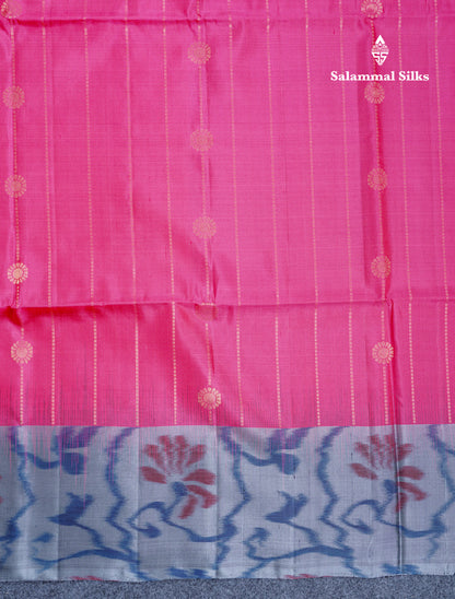 Pink Pure Kanjivaram Soft Silk Saree With Grey Beautiful Pochampalli Border