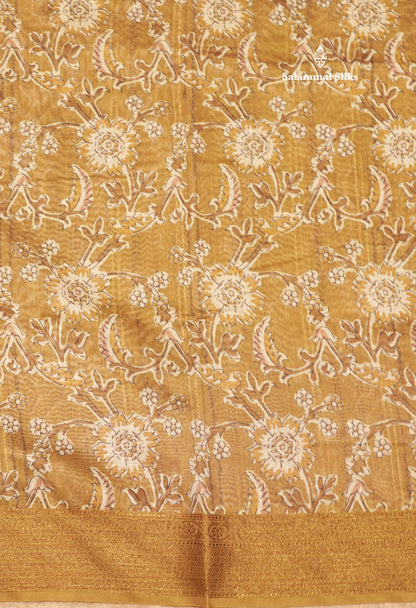 Olive Mustard Yellow Colour Chanderi Mixed Cotton Saree With Blouse