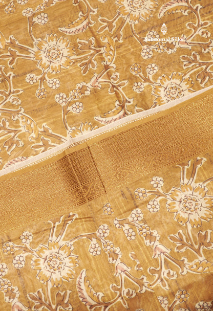 Olive Mustard Yellow Colour Chanderi Mixed Cotton Saree With Blouse
