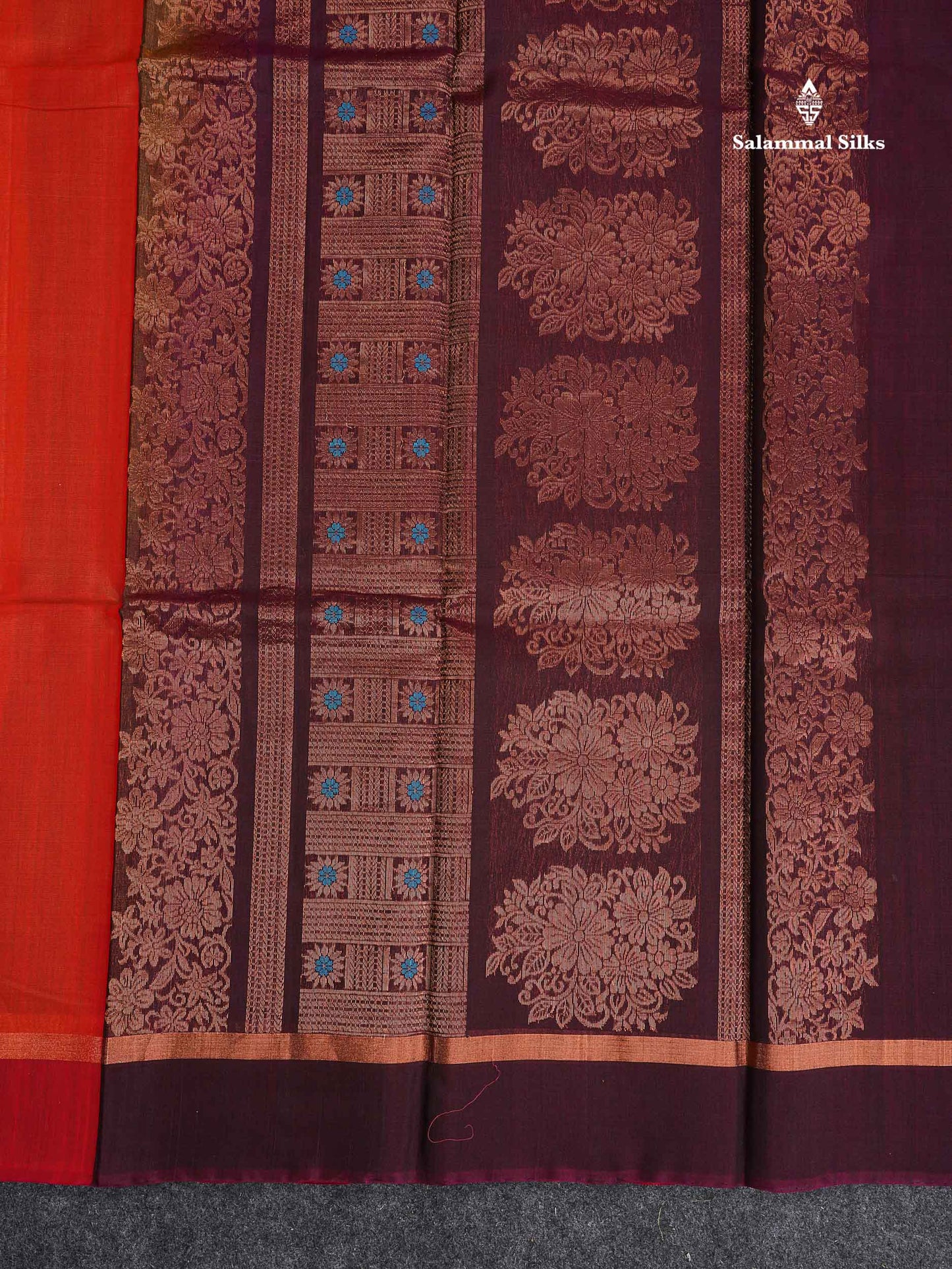 SICO Cotton Saree - Orange Colour Body Menakari Work With Dark Brown Blouse