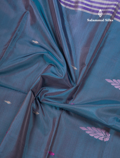 Dual Tone Blue Thread work Buttas Banana Pinth Saree (Vaazhainaar Pattu) With Contrast Blue Blouse