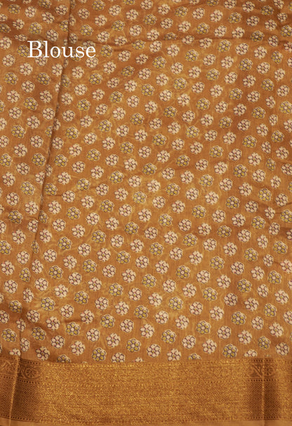 Olive Mustard Yellow Colour Chanderi Mixed Cotton Saree With Blouse