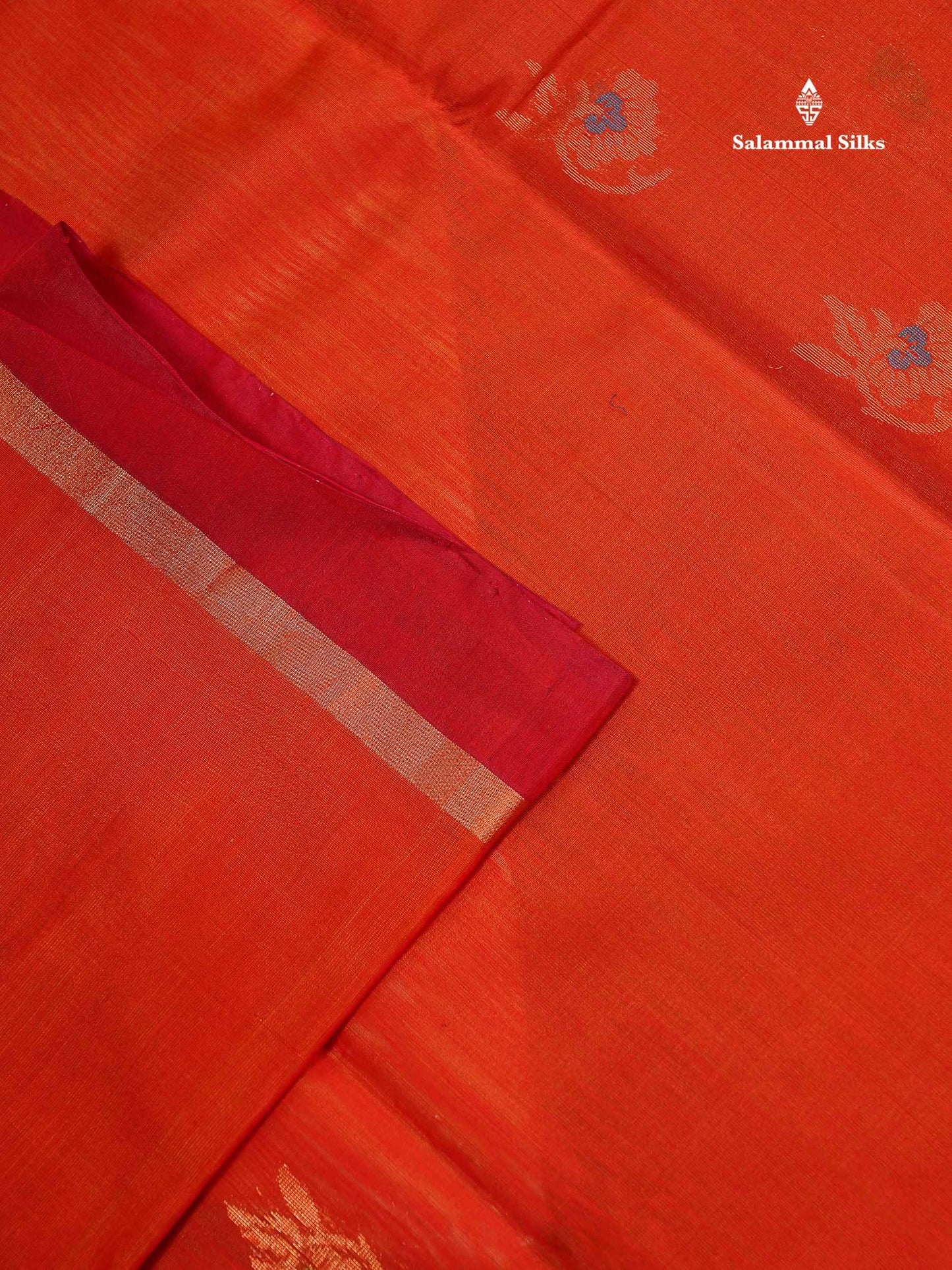 SICO Cotton Saree - Orange Colour Body Menakari Work With Dark Brown Blouse