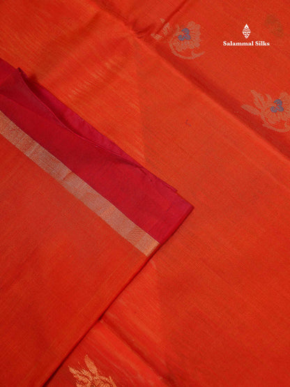 SICO Cotton Saree - Orange Colour Body Menakari Work With Dark Brown Blouse