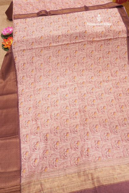 Baby Pink Colour Chanderi Mixed Cotton Saree With Contrast Violet Border