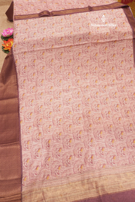 Baby Pink Colour Chanderi Mixed Cotton Saree With Contrast Violet Border