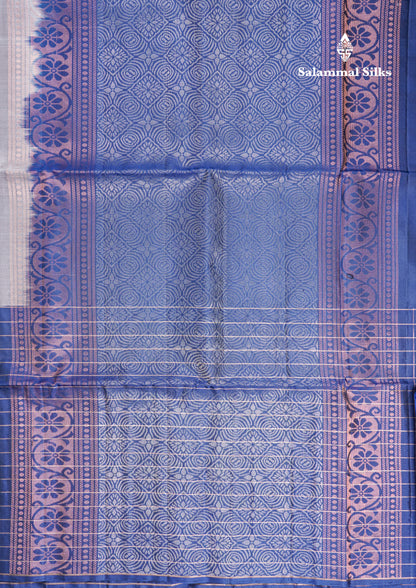 Beautiful Grey Pure Kanjivaram Soft Silk Saree With Navy Blue Zari Lines One Side Border
