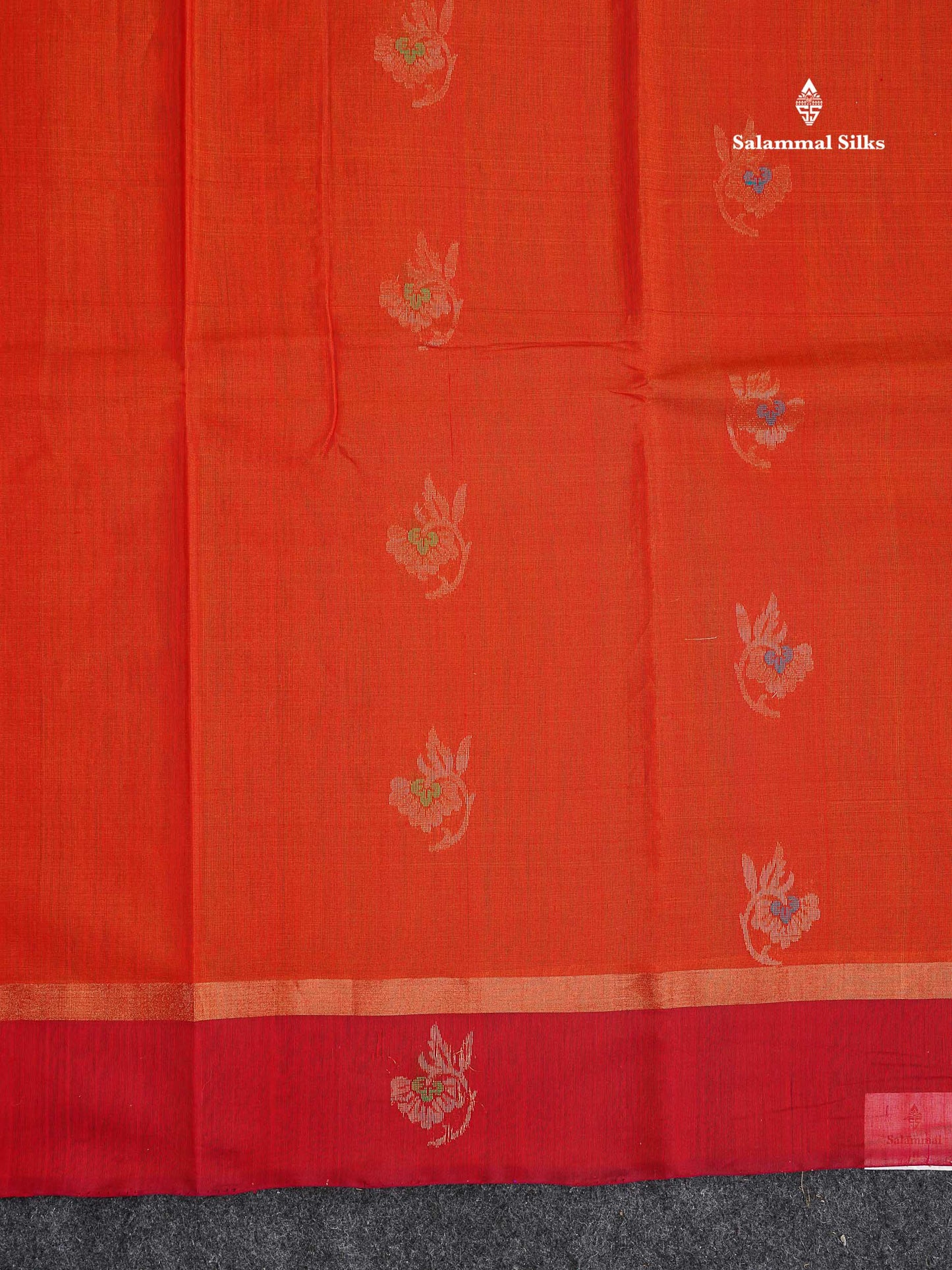 SICO Cotton Saree - Orange Colour Body Menakari Work With Dark Brown Blouse