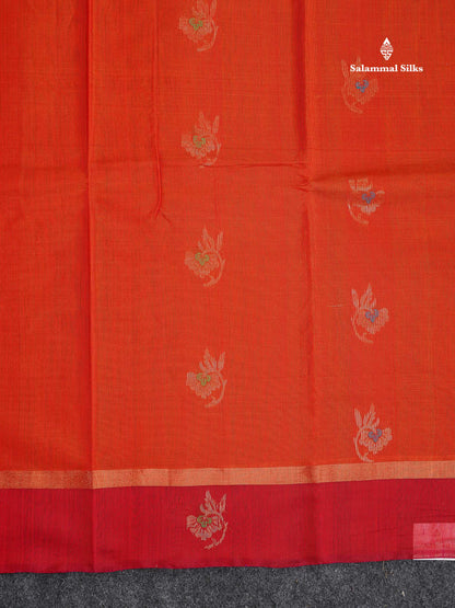 SICO Cotton Saree - Orange Colour Body Menakari Work With Dark Brown Blouse