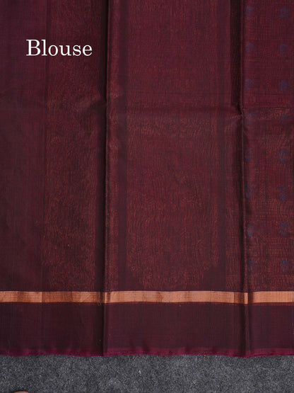 SICO Cotton Saree - Orange Colour Body Menakari Work With Dark Brown Blouse