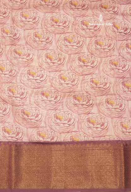 Baby Pink Colour Chanderi Mixed Cotton Saree With Contrast Violet Border