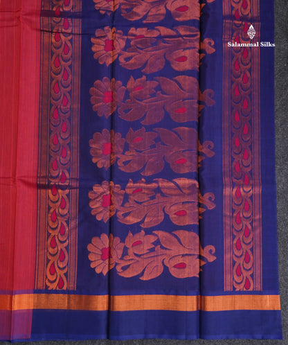 SICO Cotton Saree - Peach Colour Body With Copper Zari Butta & Dual Tone Blue Border