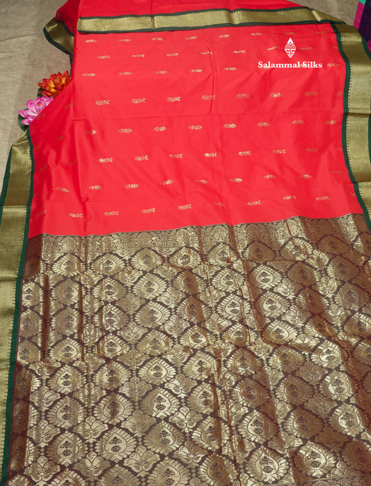 9.5 Yards Semi Silk Saree Chilly Red with Contrast Bottle Green Border