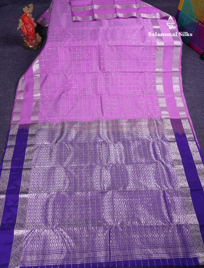 Beautiful Lavender Puremix Silk Saree With Contrast Violet Blouse