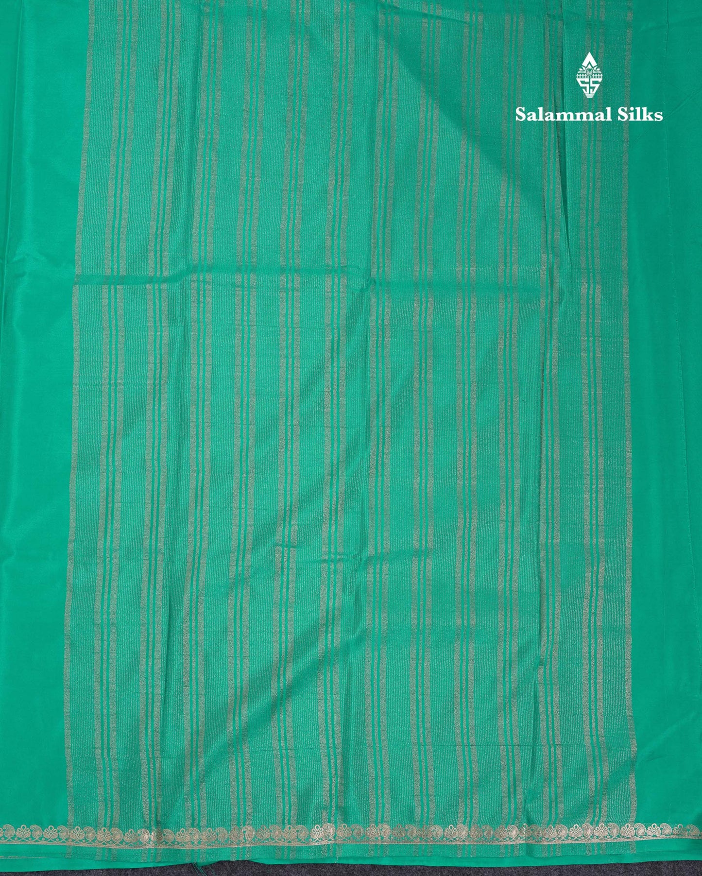 Beautiful Sapphire Green Plain Semi Mysore Silk Saree With Small Traditional Zari Border