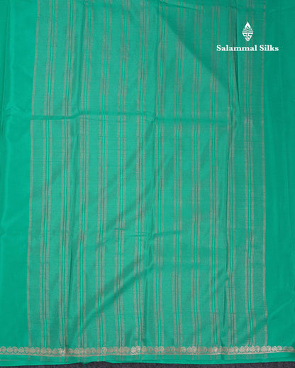 Beautiful Sapphire Green Plain Semi Mysore Silk Saree With Small Traditional Zari Border