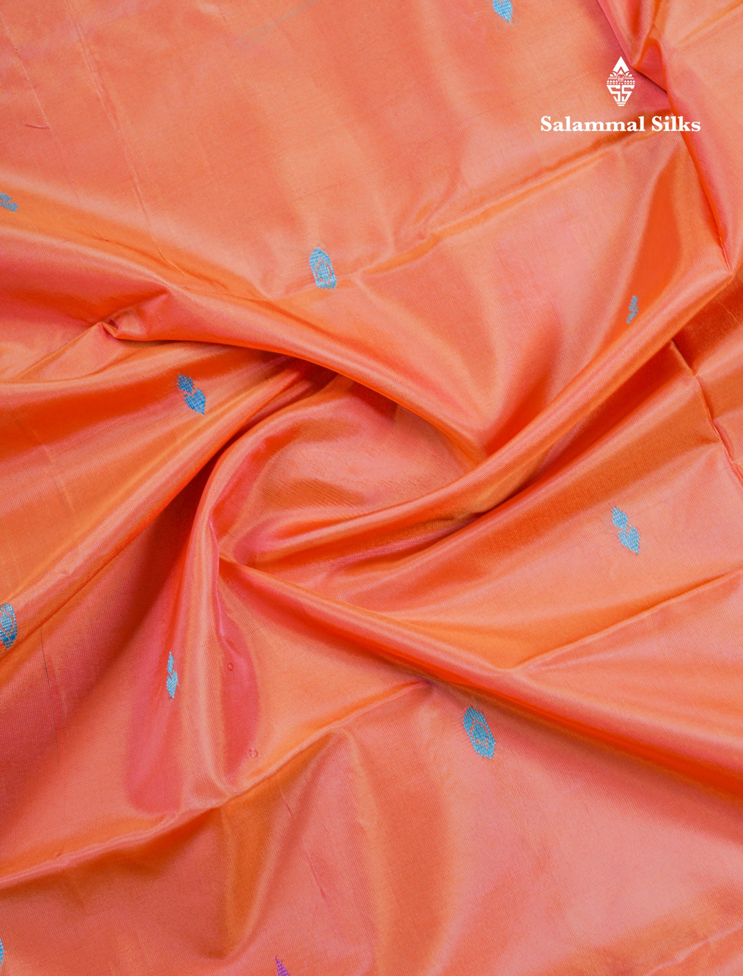 Peach Orange Thread work Buttas Banana Pinth Saree (Vaazhainaar Pattu) With Contrast Peacock Green Blouse