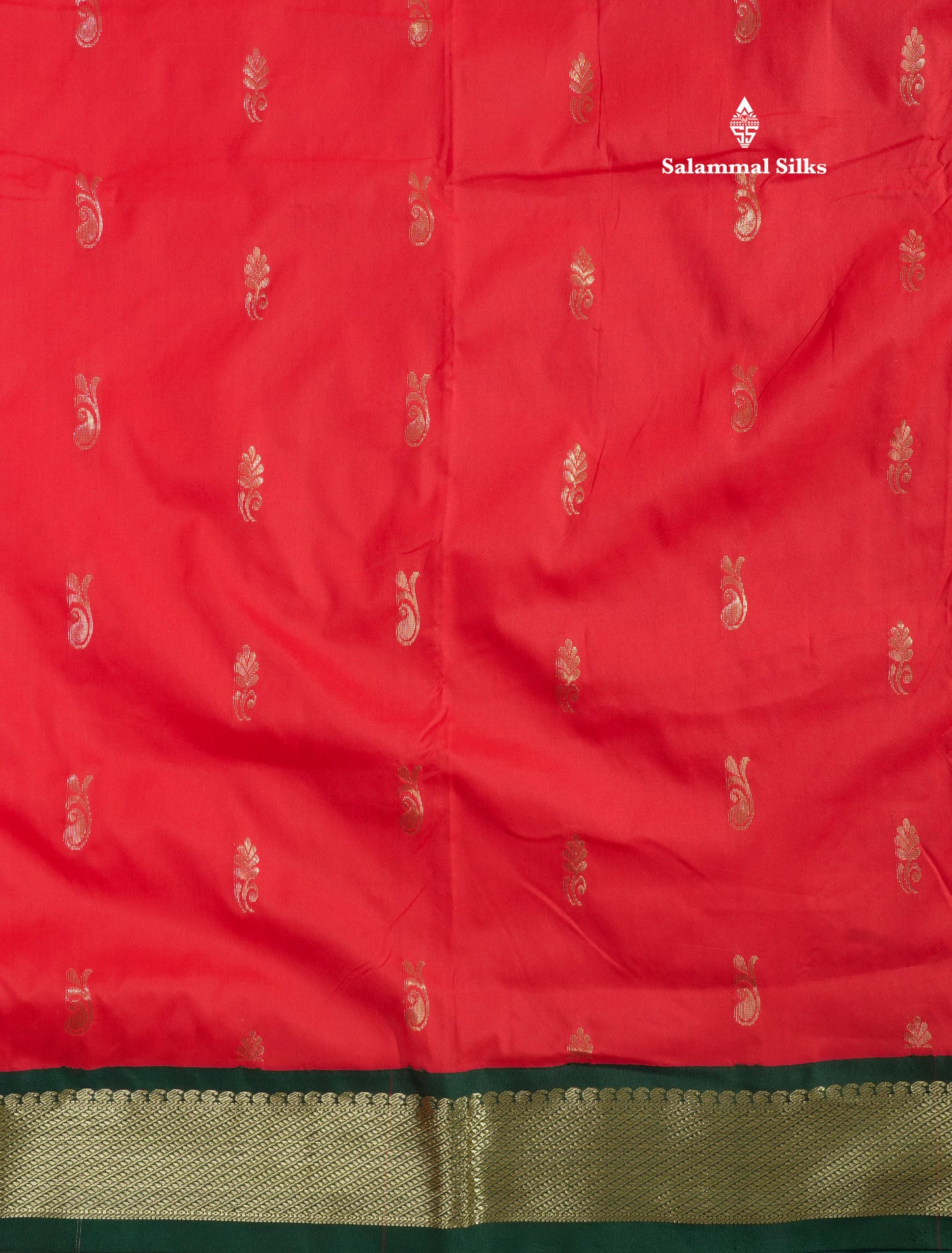 9.5 Yards Semi Silk Saree Chilly Red with Contrast Bottle Green Border