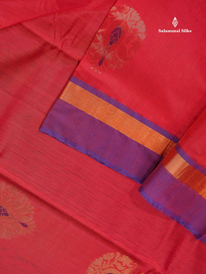 SICO Cotton Saree - Peach Colour Body With Copper Zari Butta & Dual Tone Blue Border