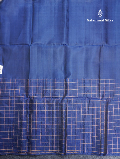 Beautiful Grey Pure Kanjivaram Soft Silk Saree With Navy Blue Zari Lines One Side Border