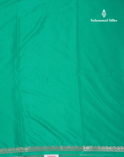 Beautiful Sapphire Green Plain Semi Mysore Silk Saree With Small Traditional Zari Border