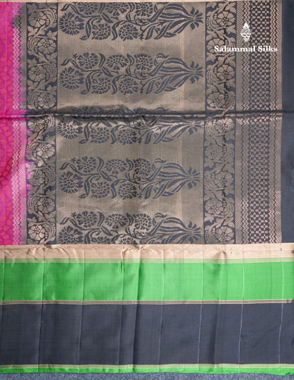 Violet Beautiful Violet Thread Work Pure Kanjivaram Soft Silk Saree With Double Colour Border