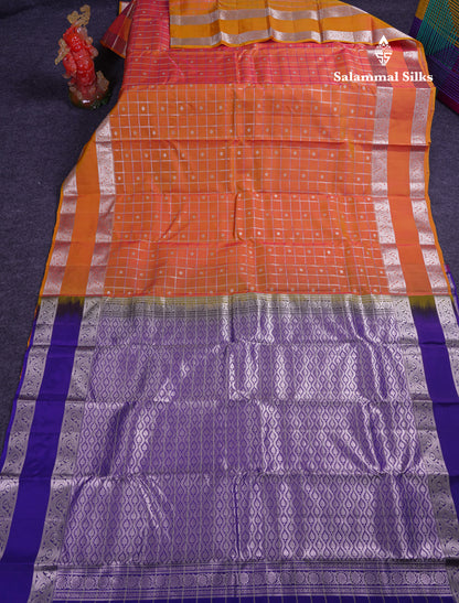 Beautiful Lavender Puremix Silk Saree With Contrast Violet Blouse