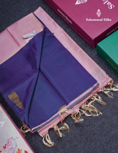 Pastel Blue Thread work Buttas Banana Pinth Saree (Vaazhainaar Pattu) With Contrast Baby Pink Blouse