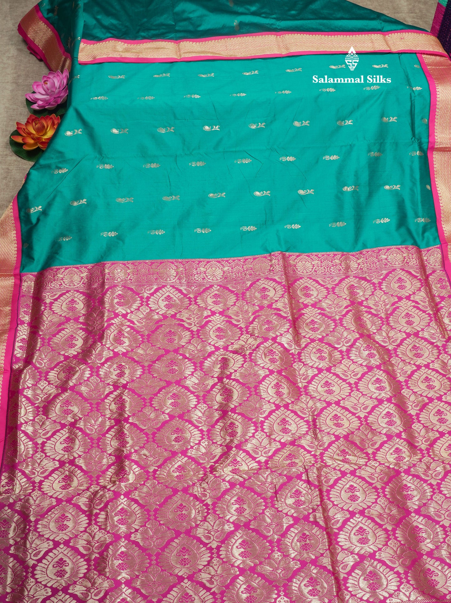 9.5 Yards Semi Silk Saree Chilly Red with Contrast Bottle Green Border