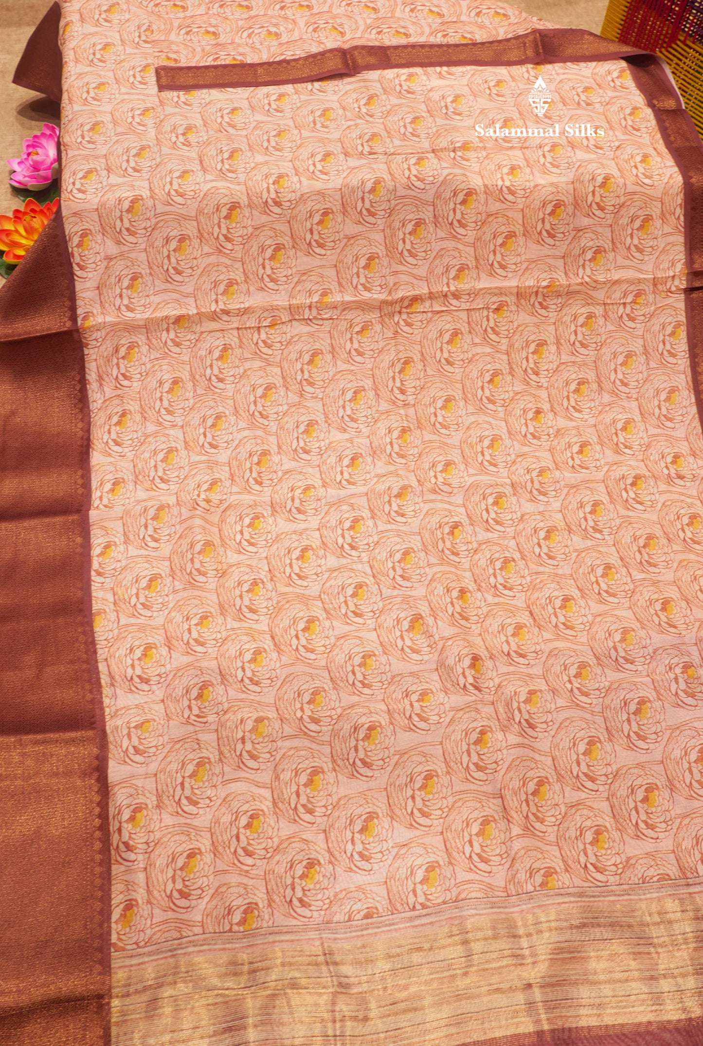 Baby Pink Colour Chanderi Mixed Cotton Saree With Contrast Violet Border