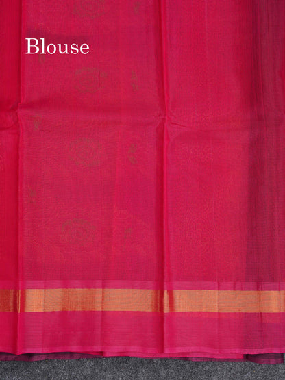 SICO Cotton Saree - Mehandi Green Colour Body With Copper Zari Butta & Magenta Border