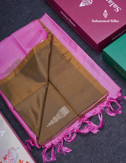 Olive Mustard Yellow Thread work Buttas Banana Pinth Saree (Vaazhainaar Pattu) With Contrast Pink Blouse