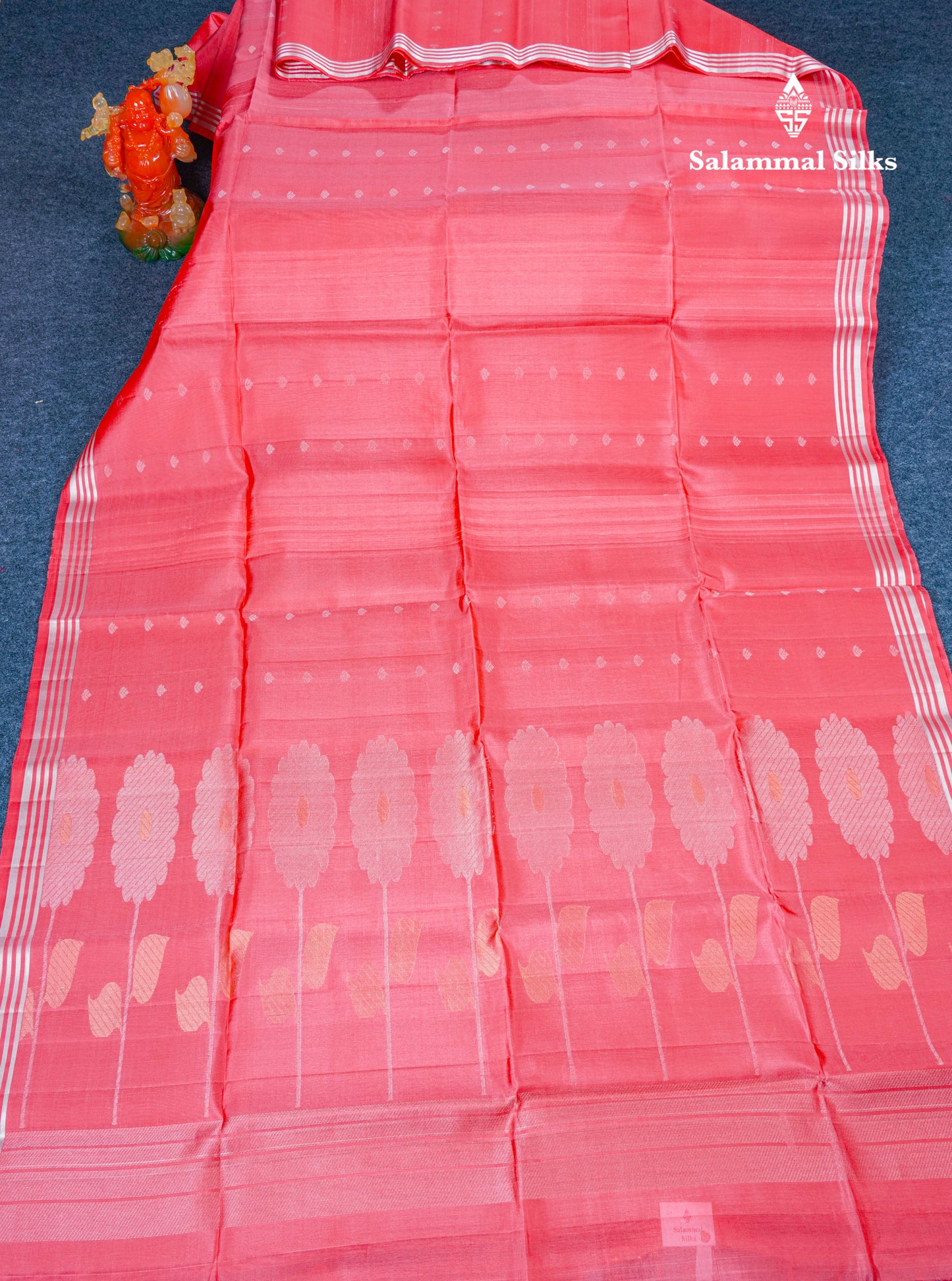 Light Pink Pure Kanjivaram Soft Silk Saree With Silver Zari Border