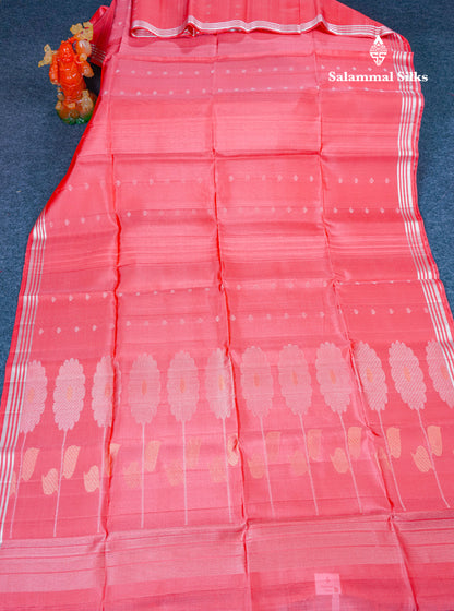 Light Pink Pure Kanjivaram Soft Silk Saree With Silver Zari Border