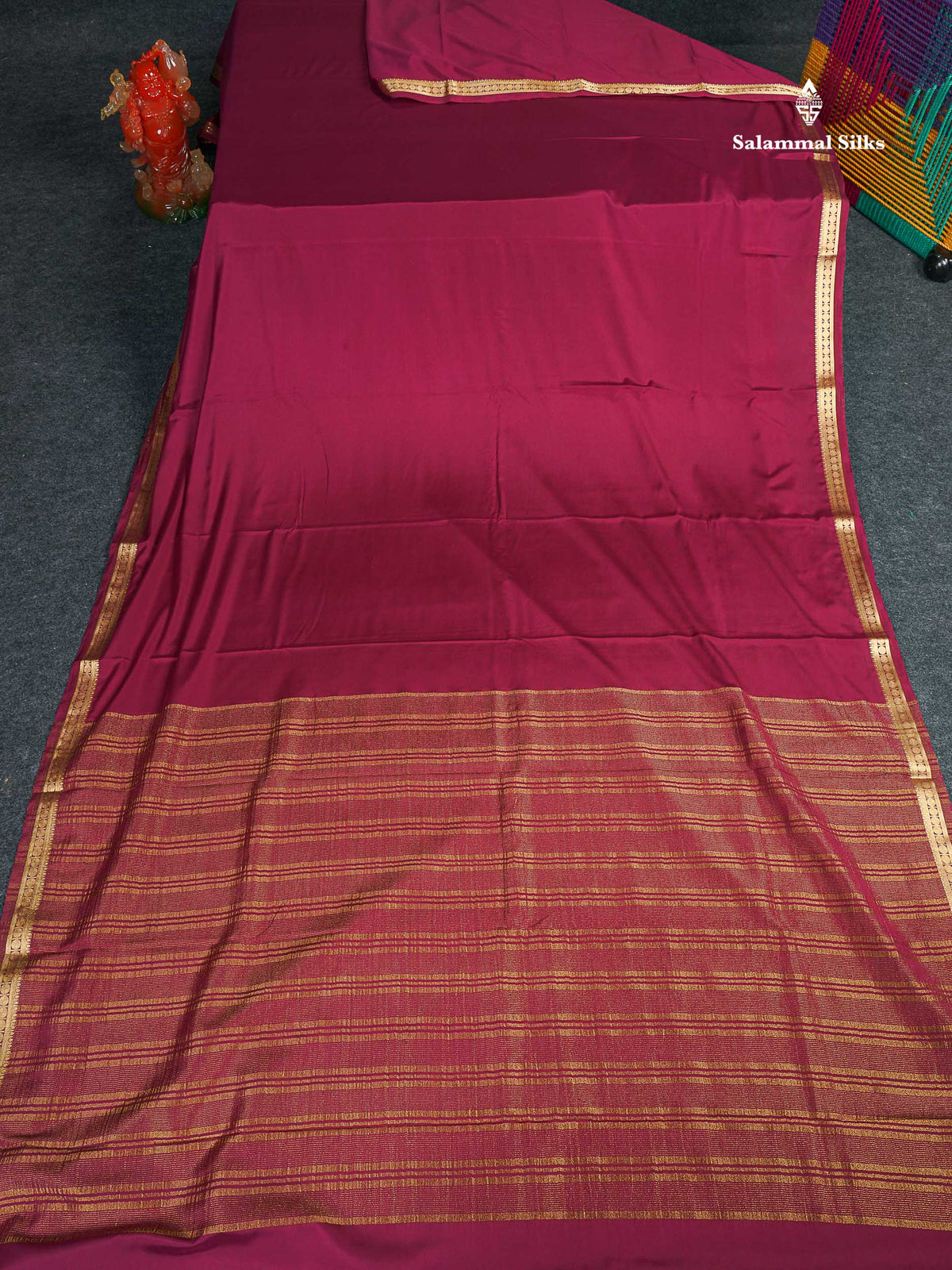 Semi Mysore Silk Saree - Magenta Colour Body Plain With Small Border
