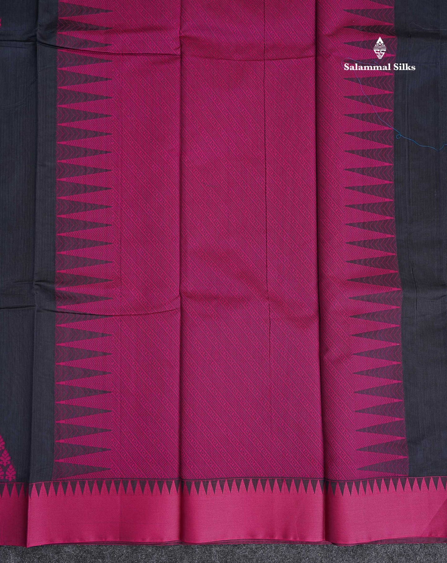 Kota Cotton Saree - Dark Grey Colour Body Thread Butta With Pink Traditional Border