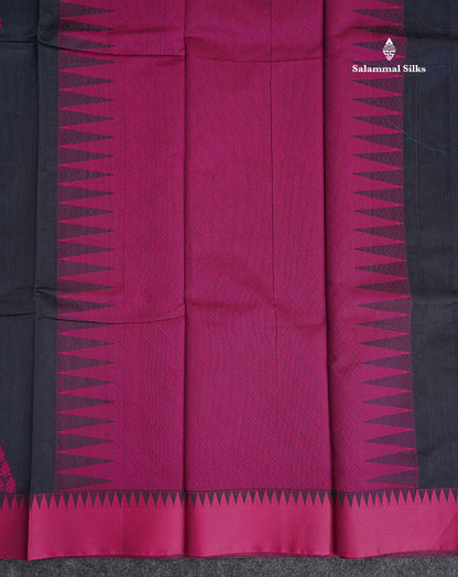 Kota Cotton Saree - Dark Grey Colour Body Thread Butta With Pink Traditional Border